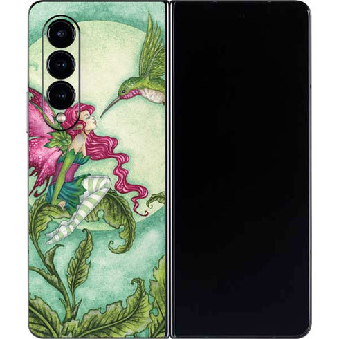 Amy Brown Flirting Fairy and Hummingbird Galaxy Z Fold4 5G Skin